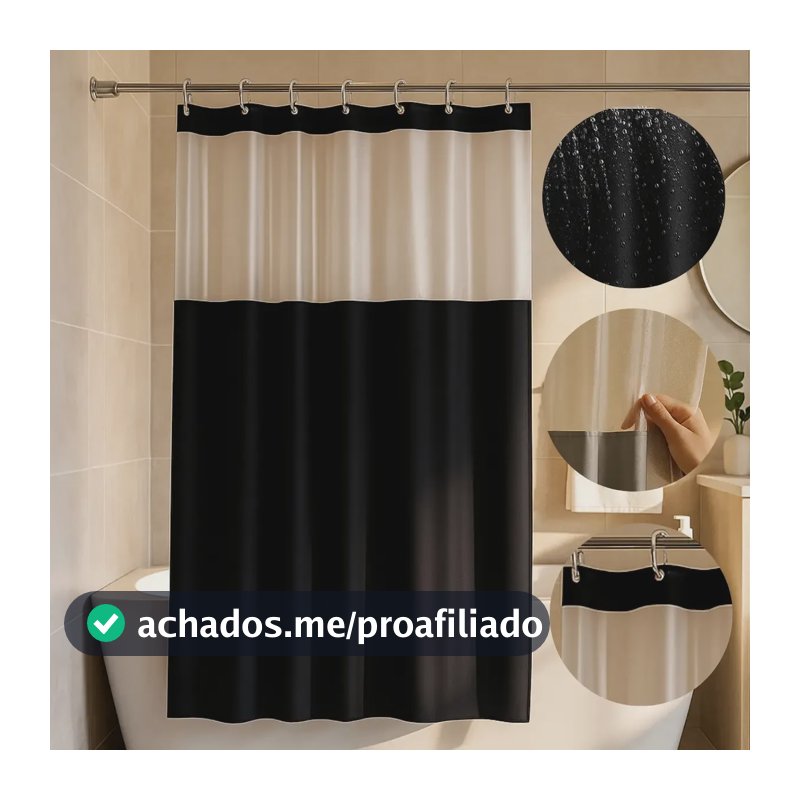 Cortina Box Banheiro Lisa Antimofo Pvc Grosso Com Visor Cortina Box Preto