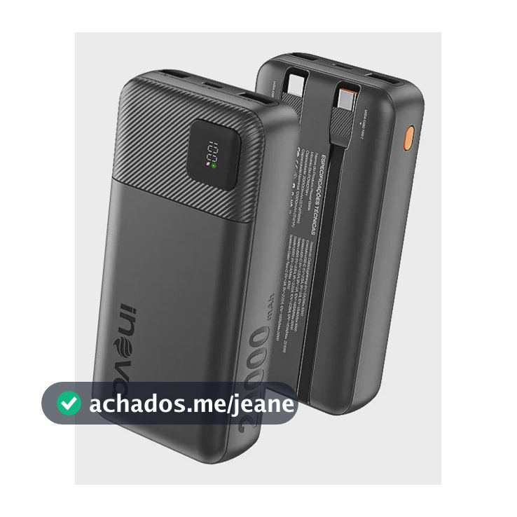 Carregador Portátil Power Bank Turbo inova 20000mah 22.5w Com Display Digital Usb-c / Usb-a Carga Rápida - Preto