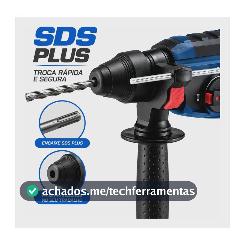 Martelete Perfurador Rompedor ALLMIND 1200W SDS Plus 3 em 1 Furadeira de Impacto Profissional para Concreto Alvenaria Parede Piso Reforma Construção com Maleta Brocas Ponteira Talhadeira e Acessórios