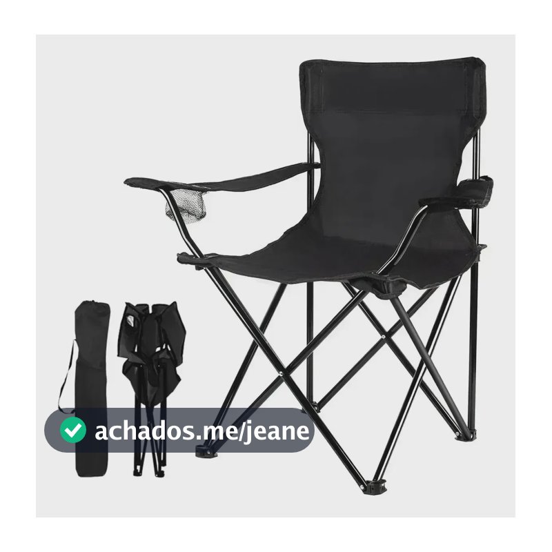Cadeira Camping Dobrável Preta Porta Copo 120kgc/bolsa Preto Rmira
