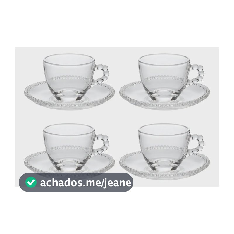 Jogo Xícaras Chá Com Pires Café Em Vidro Transparente 220ml Vidro