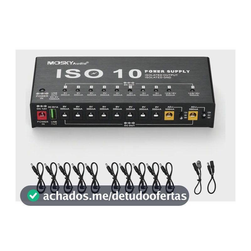Fonte Alimentação Mosky Iso 10 Guitarra Pedais 10 Saídas Isoladas 9V/12V/18V