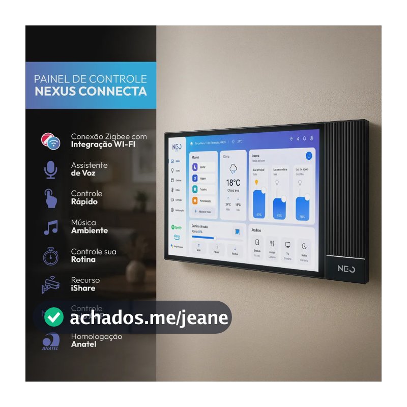 Painel Central Inteligente Wifi Com Hub Zigbee Nexus Connecta 8 Smart Life Tuya Com Alexa e Google Bivolt Neo Avant