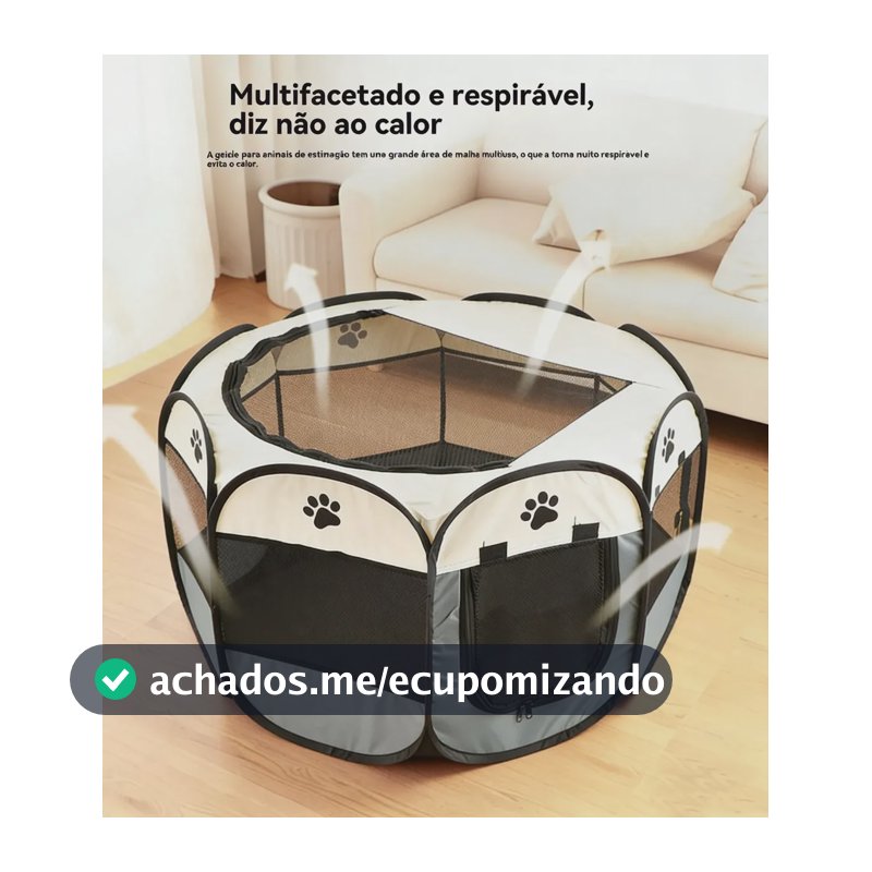 Cercadinho Portátil para Cães e Gatos Dobrável, Impermeável de Pano Oxford Cinza