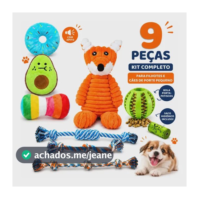Kit de Brinquedos Para Cachorro Pequeno e Filhote – 9 Peças Anti-Estresse e Dentição