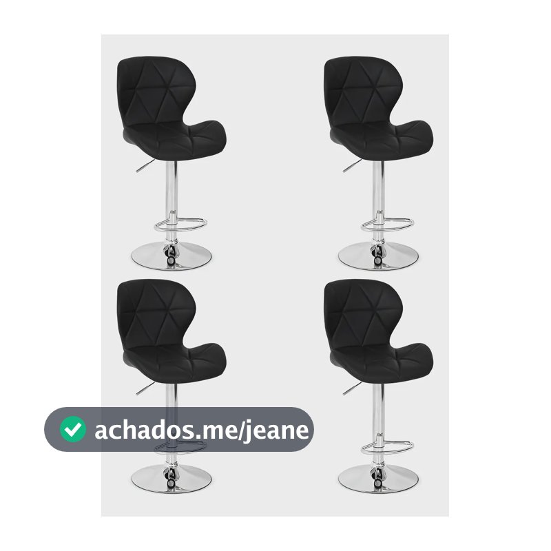 Kit 4 Banquetas Confort Estofada Giratória Altura Ajustável - Cor Preto | Magazine Decor