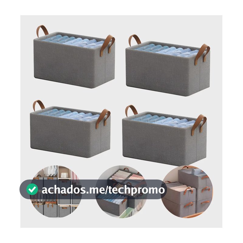 Kit 4 Caixa Organizador De Roupas Íntimas Camisetas Calças Cor Cinza