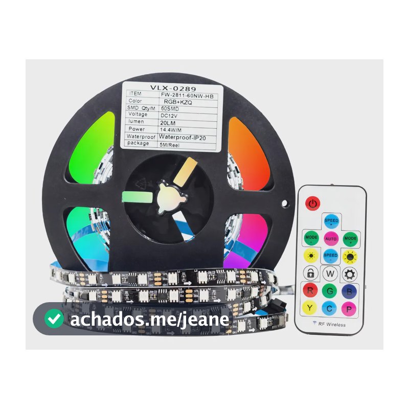 Fita Led Ws2811 5m 300 Leds Preta Ip20 + Controladora Luz Rgb Digital