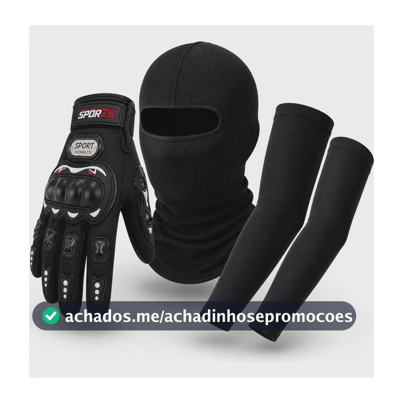 Kit Moto Luva Touch Balaclava Manguito Proteção Uv50+ Preto Unico
