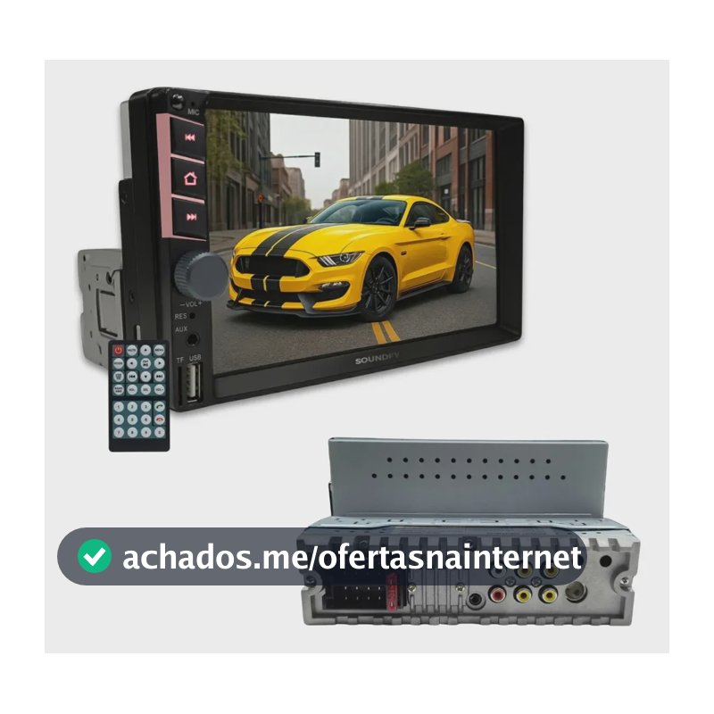 Central Multimídia Universal Mp5 1 Din 7 C/ Espelhamento Via Cabo Mp5 Soundfy Tela Capacitiva