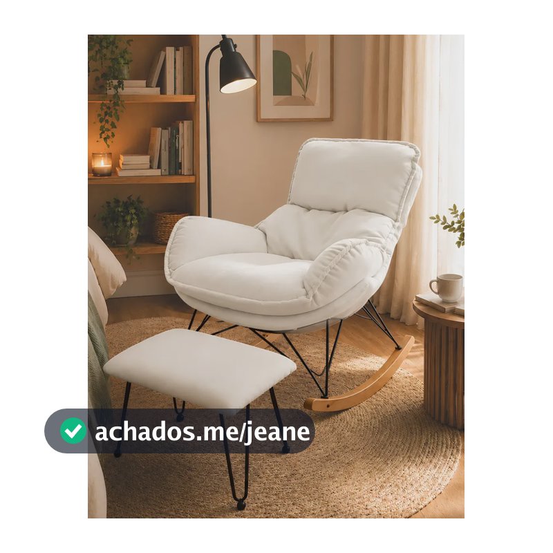 Poltrona De Balanço Easy Cozy Com Apoio De Pés Sala Quarto Off-white Auracomfort