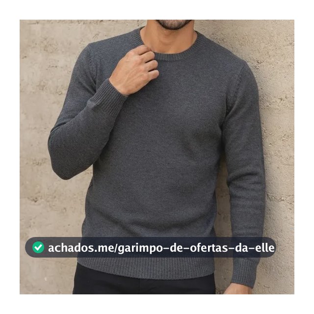 Sueter Masculino Tricot Lã Masculina Canelada Gola Redonda