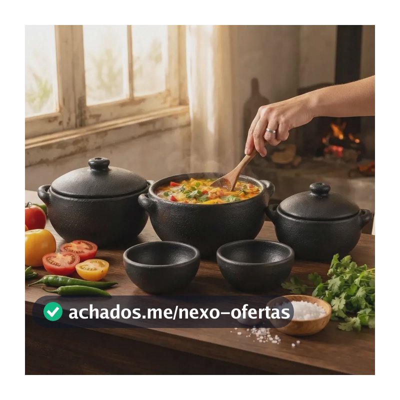 Jogo De Panelas Barro Capixaba Caçarola Moqueca 5 Peças Preto