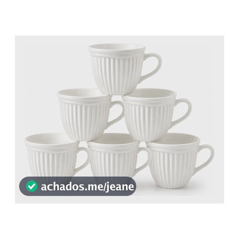 Jogo 6 Xícaras 210ml Caneca Canelada Em Porcelana Chá Café Branca Canelada