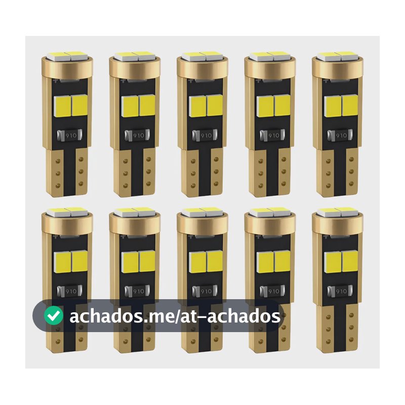 10 Lâmpadas T5 Pinguinho 6 Leds 6000k Painel Carro Premium T5 Azul-marinho Branco-frio