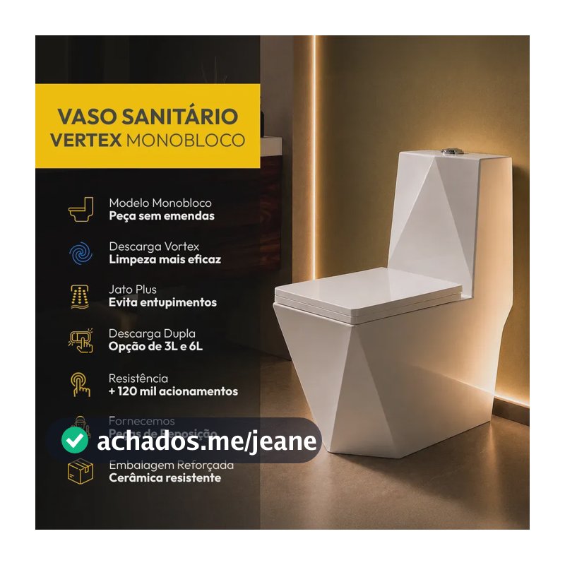 Vaso Sanitário Monobloco Vertex Completo Com Caixa Acoplada Branco Brilho
