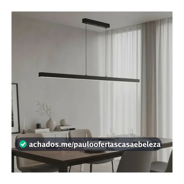 Luminaria Lustre Pendente Retangular Led Integrado 50w 115cm Cor Preto- luz fria 6.000K