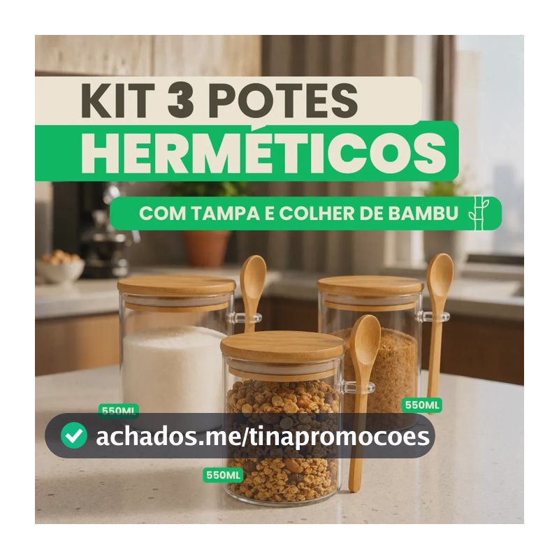 Pote Hermético De Vidro 550ml Com Tampa Bambu Transparente
