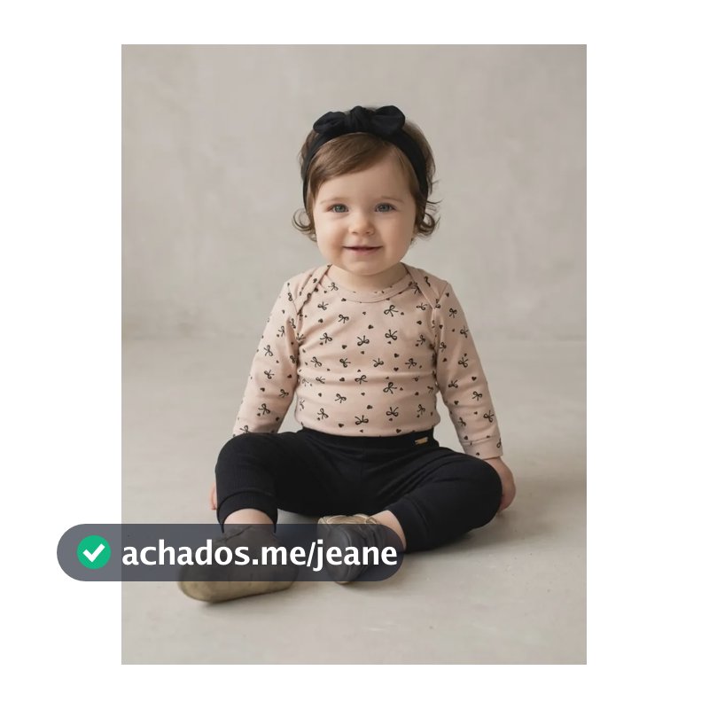 Kit Body Bebê Menina Laços Cotton Calça Faixa Cabelo 3 Peças Rosê/preto M