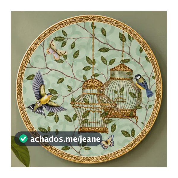 Prato De Parede Com Suporte Decorativo Gaiola Porcelana 20cm Branco Porcelana Cerâmica 00217 Prato Parede Suporte Gancho Mandala Azulejo Limão Siciliano Pássaro