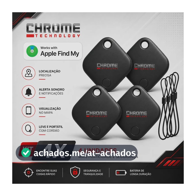 Chaveiro Localizador Smart Tag Kit 4 Rastreador Ios Apple Gps Com Cordão Chaveiro Cor Preto Compatível Com iPhone Chrome Technology