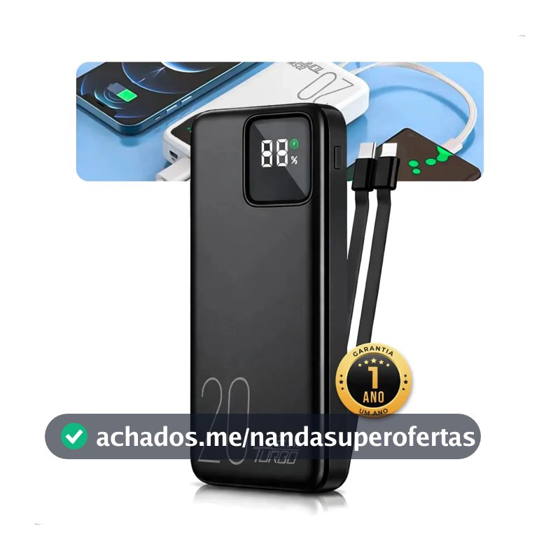 Carregador Portátil Power Bank 20.000mah Turbo Celular Carga Rápida 22.5w Premium Display Visor Grande Universal Usb-c Viagens Festa Para los E Android iPhone Samsung Motorola Xiaomi Preto Nixzen
