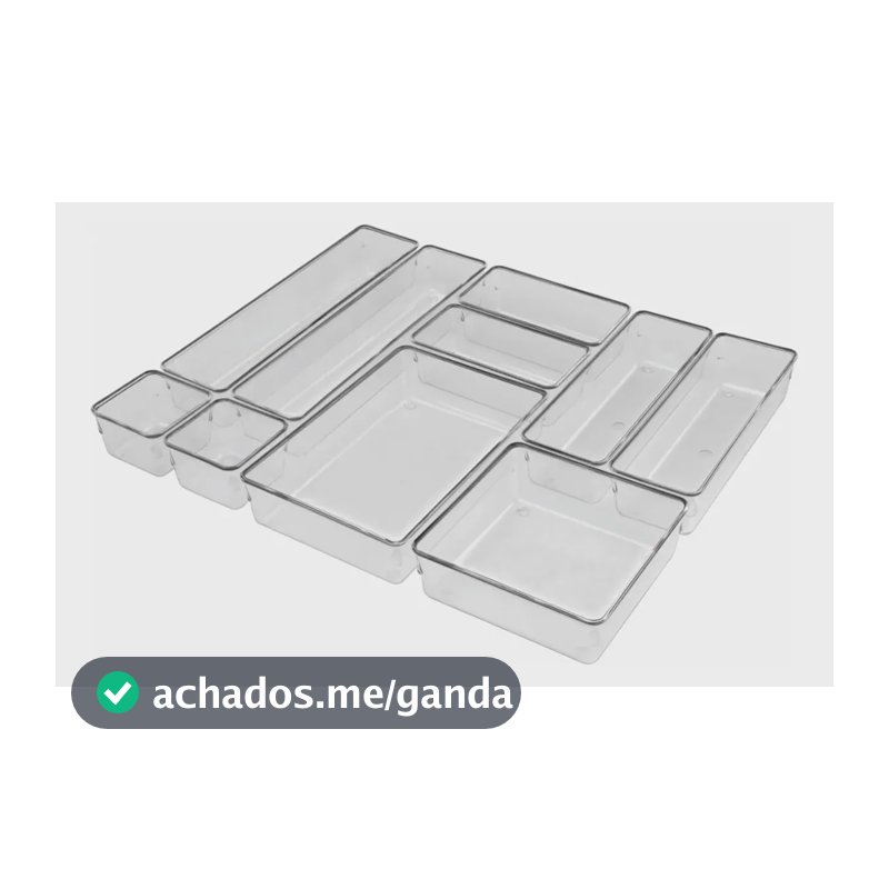 Kit com 10 organizadores modulares com gaveta acrílica transparente