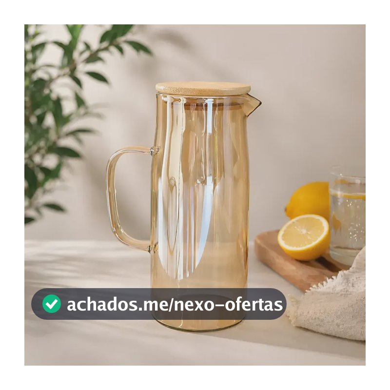 Jarra De Vidro Borossilicato 1lt Com Tampa Bambu Luxo Pemog Âmbar