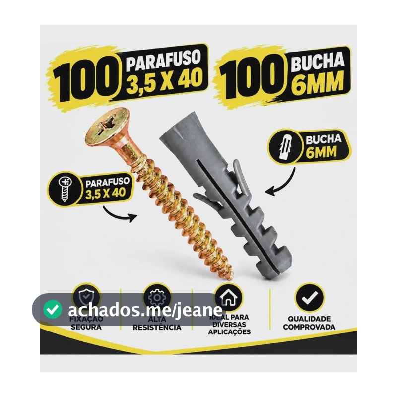 100 Parafuso Phillips C/ 100 Bucha 6 -  6mm  Total 200pçs