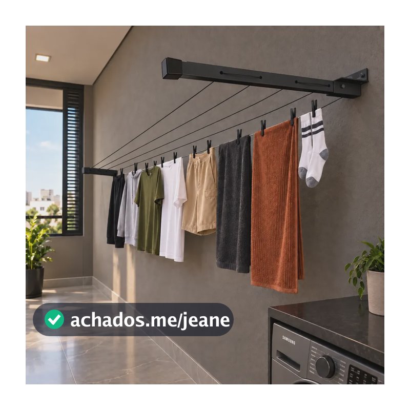 Varal De Roupas De Parede Aluminio O Mais  Resistente 80kg Preto