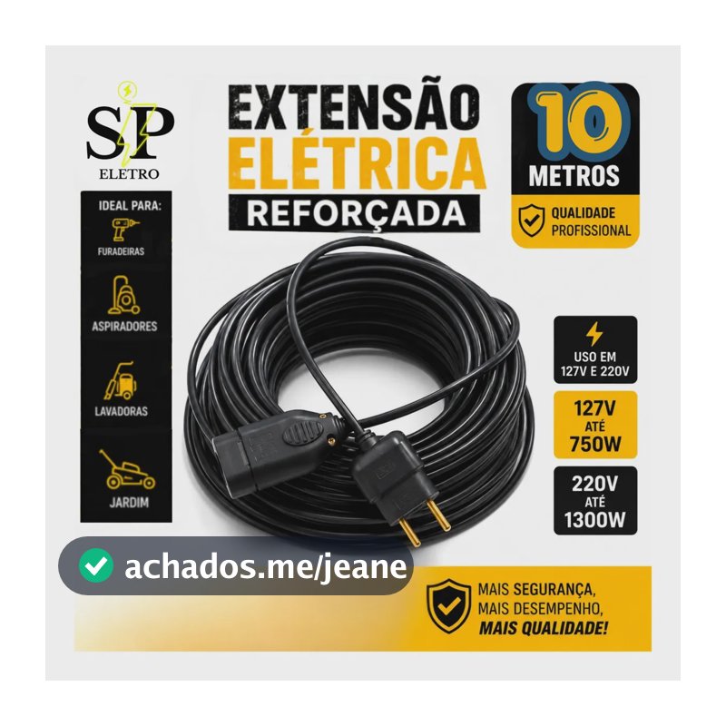 Extensão Elétrica Reforçada 10 Metros 10a/20a Obra Profissional Eletro SP 127/220v