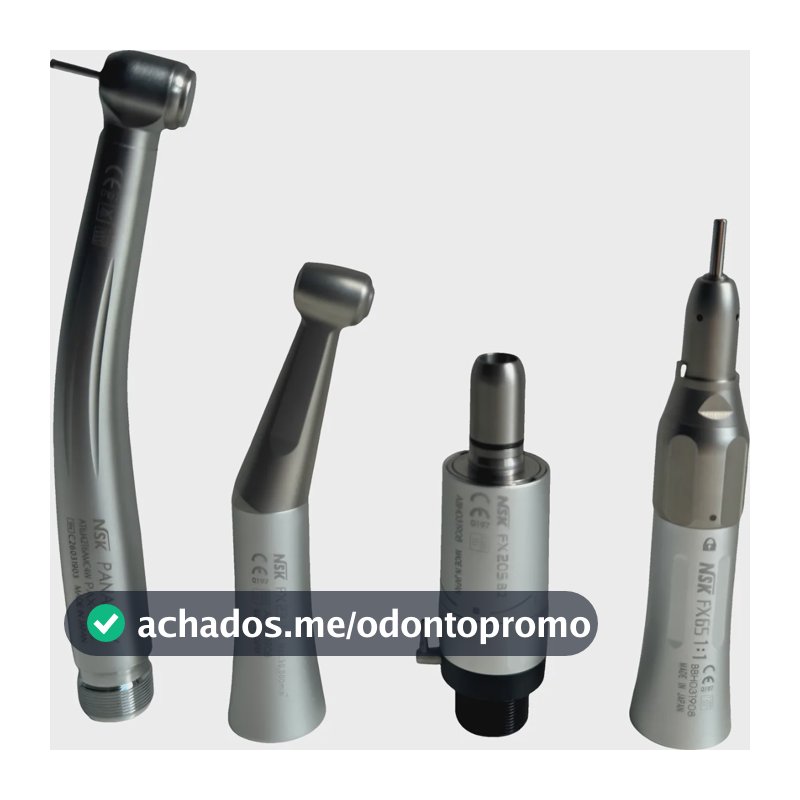 Kit Odontológico Nsk Peça Reta Alta Rotação Led Borden Push Prateado