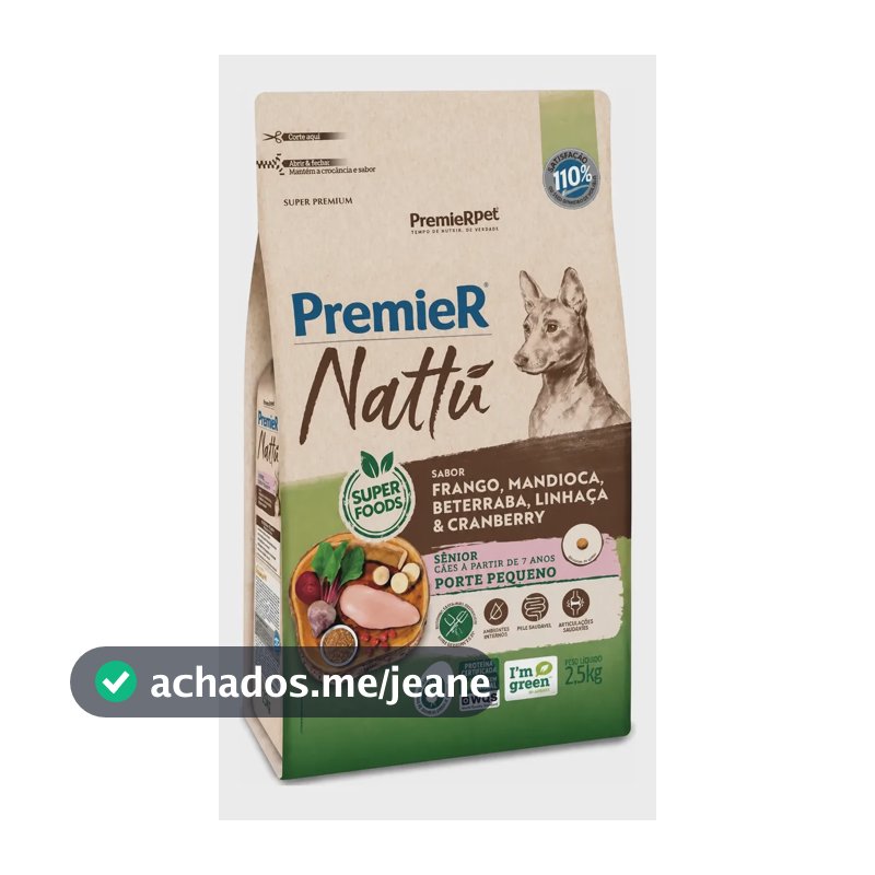 Premier Nattu Cães Senior Pequeno Porte Mandioca 10kg Pet