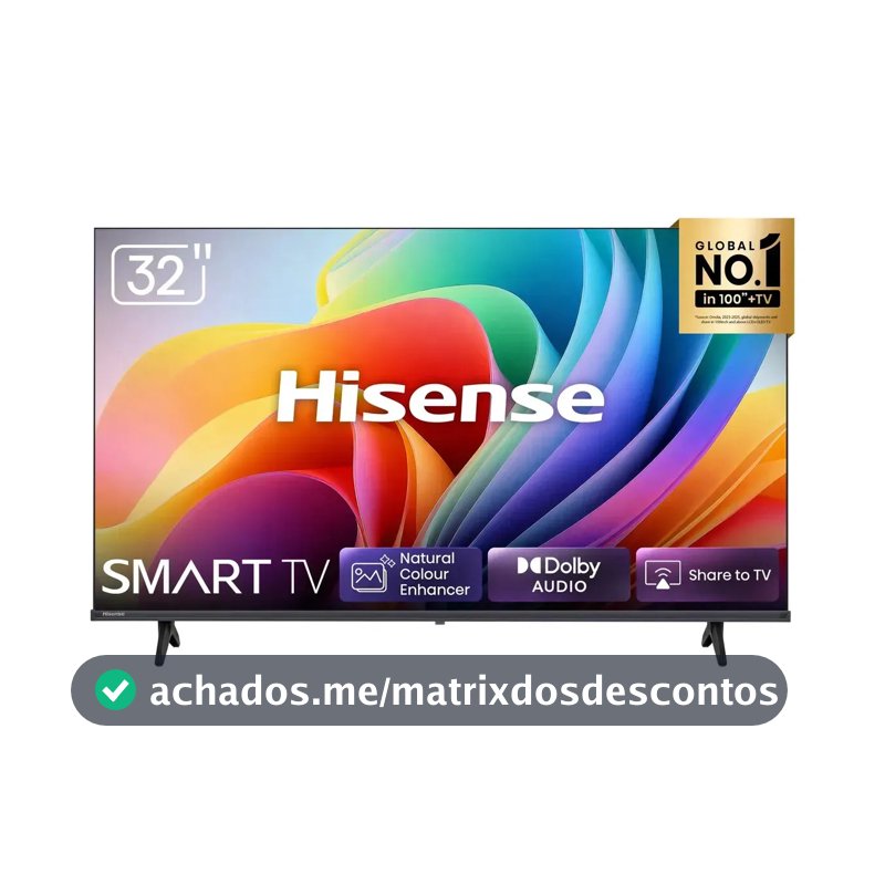 Smart TV Hisense HD 32" Polegadas 32A4NV com HDR10, DTS Virtual X, Compatibilidade Alexa