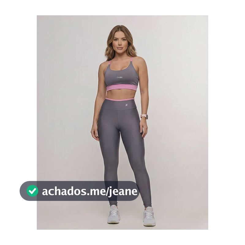 Conjunto Fitness Academia Calça  Top Zero Transparência Cinza/rosa Liso M