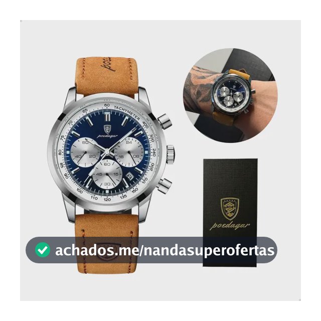 Relógio Luxo Poedagar Masculino Pulseira Em Couro Funcional