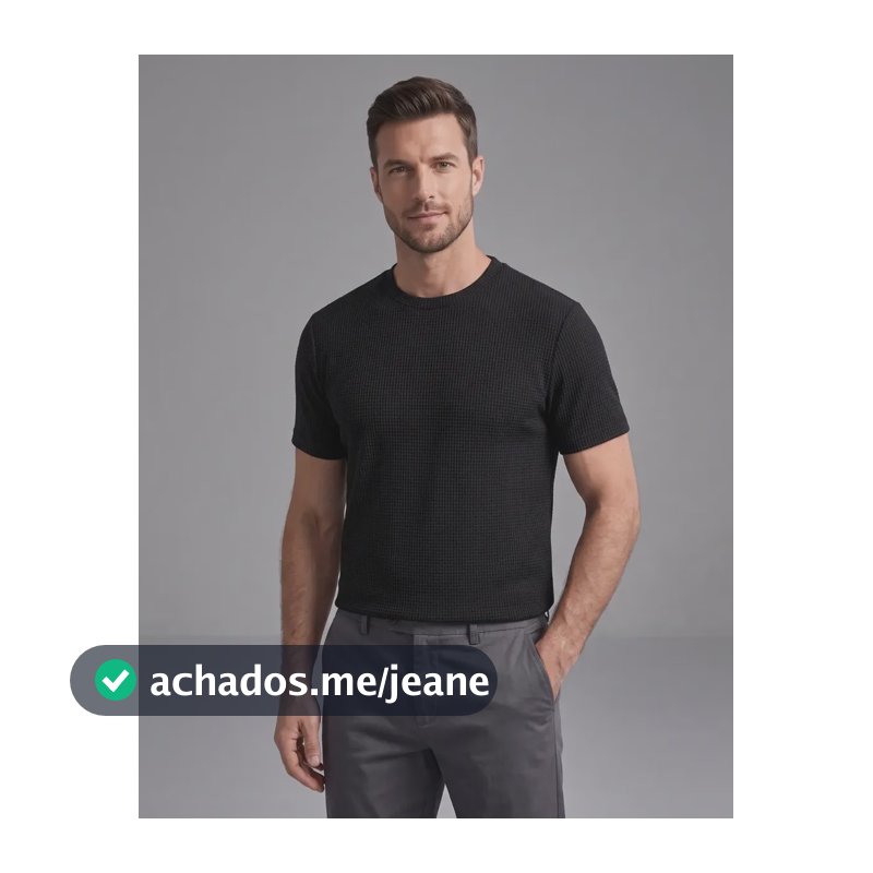 Camiseta Masculina Texturizada Gola Redonda Estilo Old Money Preto M