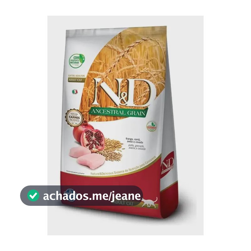 Ração N&d Ancestral Grain Premium Frango, Romã, Aveia, Cevada Gatos Adultos 7,5kg