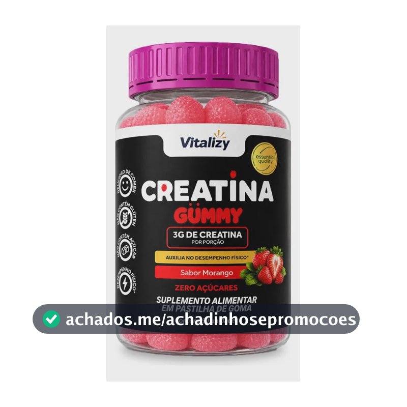 Gummy Creatina 3g Morango Zero Açúcar 60 Gomas Vitalizy Morango