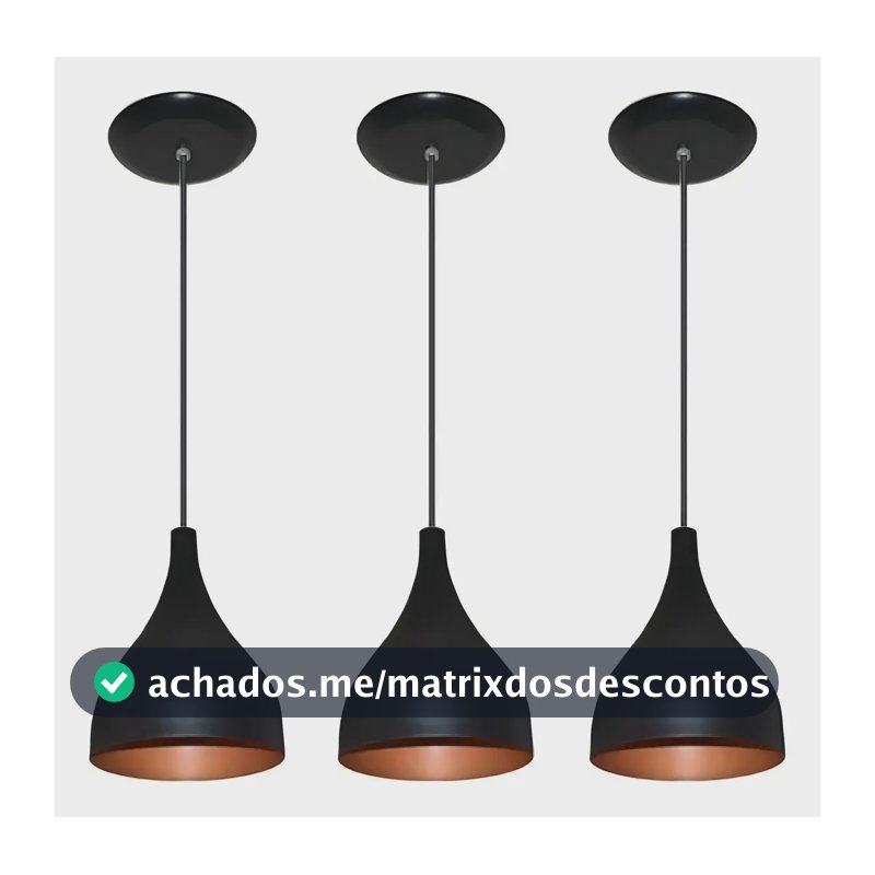 Luminária Gota Kit 3 Pendentes De Teto Imediato Cor Preto