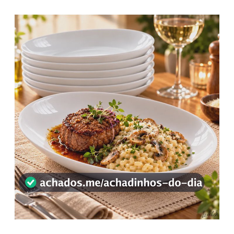 Kit 6 Pratos Fundos Oval 23cm Opalino Branco Côncavo Restaurante Buffet Refeição Steak Mesa Posta Luxkitch