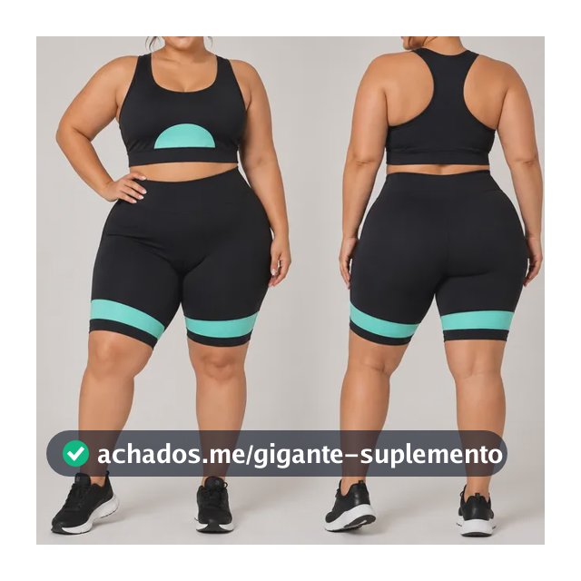 Conjunto Academia Plus Size Top E Bermuda Fitness Roupa Kit Preto Com Verde Basico G1 46/48