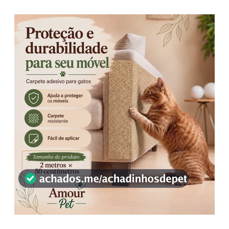 Arranhador E Protetor De Sofá Carpete Adesivo Gatos 200x50cm Cor Bege