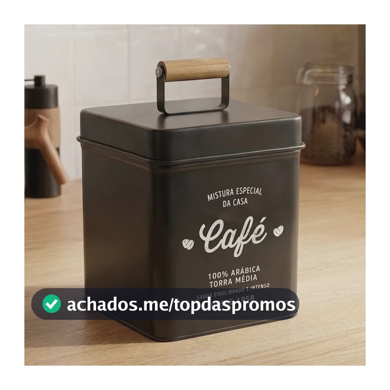 Lata Café 500g Em Metal Porta Café Preto Tampa Com Bambu Preto
