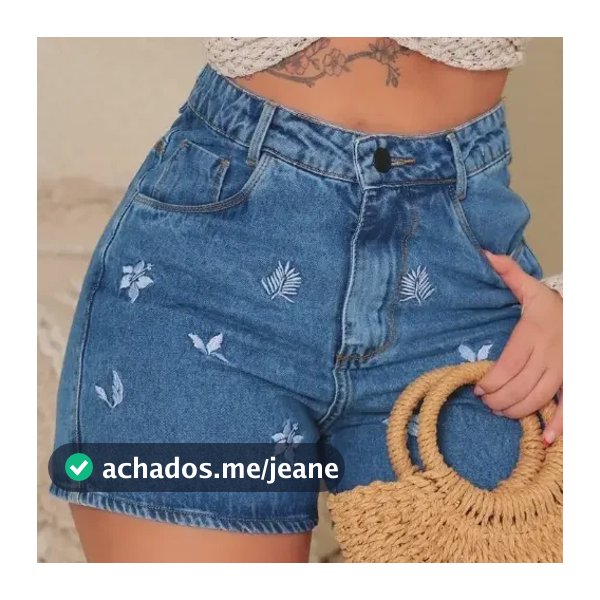 Short Jeans Mom Feminino Boyfriend Bordado Cintura Alta 100%