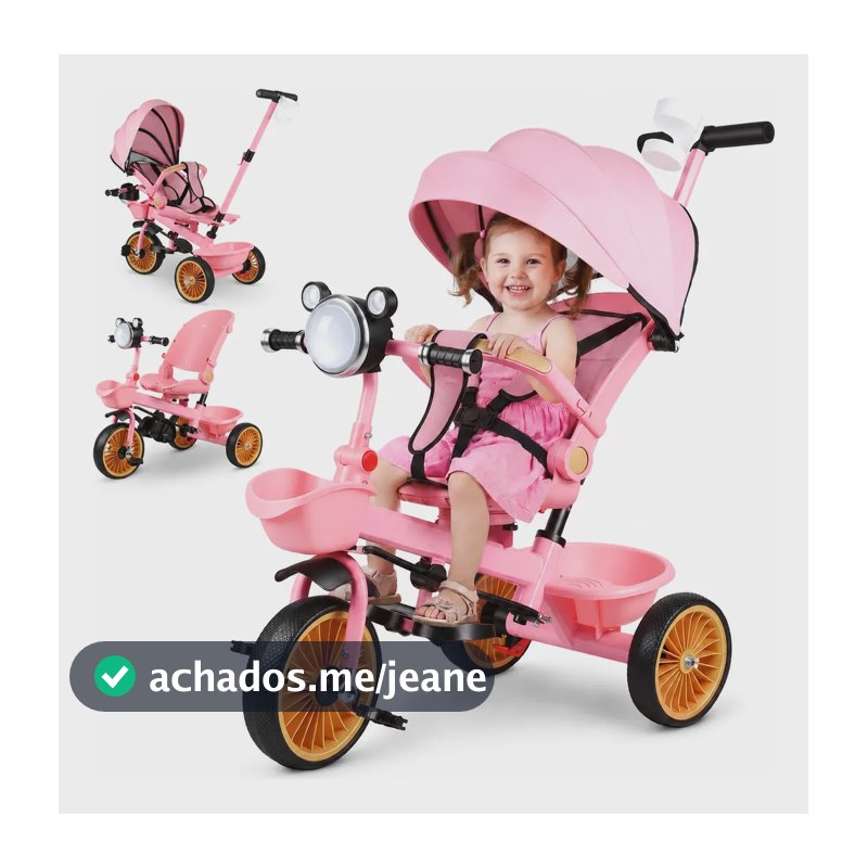 Triciclo Infantil Cavalo 9 Em 1 Empurrador Giratório 360° Rosa
