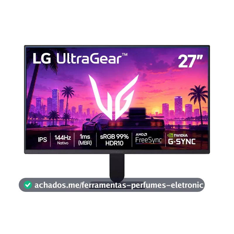 LG UltraGear Monitor Gamer 27" IPS, 144Hz Nativo, 1ms (MBR), Full HD (1920x1080), HDR10, NVIDIA G-SYNC, AMD FreeSync, Preto - 27G411B