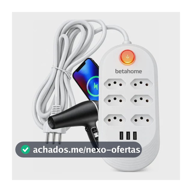 Filtro de Linha Betahome com 6 Tomadas e 3 USB para 2500W Bivolt