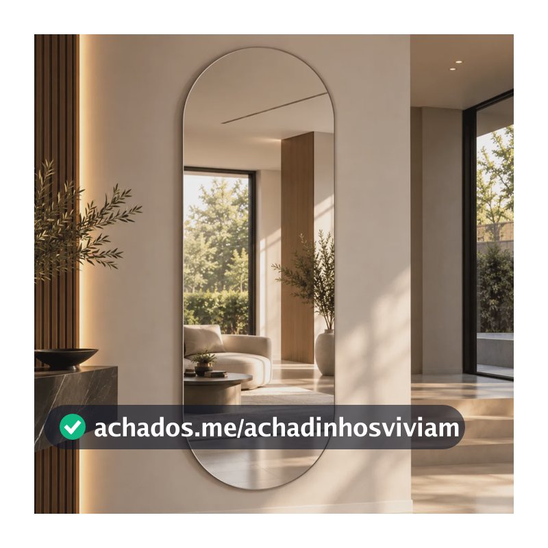 Espelho Mirano Oval Berlim 100x40cm Lapidado Design Moderno Suporte