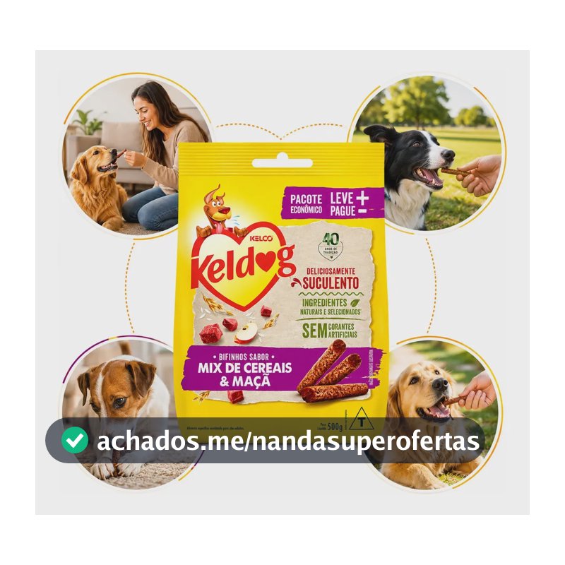 Bifinho Kelco Keldog Criadores 500g Para Cães Sabor Mix de Cereais e Maçã Macio Saboroso Feito Com Carne Fresca Ideal Para Treinamento Recompensa e Agrado Diário Alta Palatabilidade Proteína de Carne